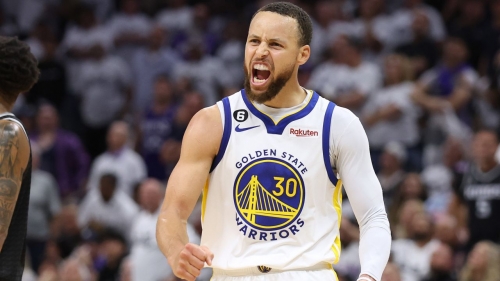 Steph Curry celebrates during the third quarter in Game 7. 