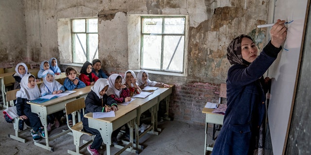 A teacher, students