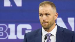Northwestern interim head coach David Braun speaks during an NCAA college football news conference at the Big Ten Conference media days at Lucas Oil Stadium, Wednesday, July 26, 2023, in Indianapolis. (AP Photo/Darron Cummings)