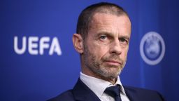 UEFA President Aleksander Ceferin attends a press conference following an UEFA executive meeting on April 7, 2022 in Nyon, as UEFA is expected to adopt an overhaul of the Financial Fair Play (FFP) system introduced in 2010 to stop clubs piling up debts in their pursuit of trophies. (Photo by Fabrice COFFRINI / AFP) (Photo by FABRICE COFFRINI/AFP via Getty Images)