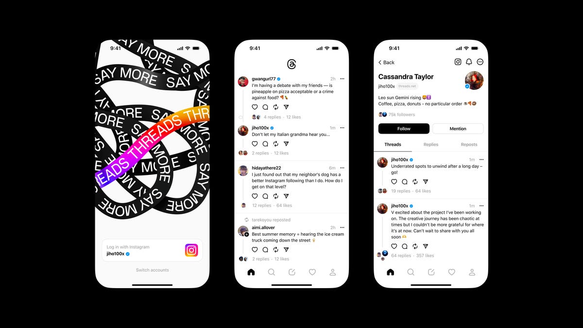 screen display for Threads app by Meta showing logo and message feed