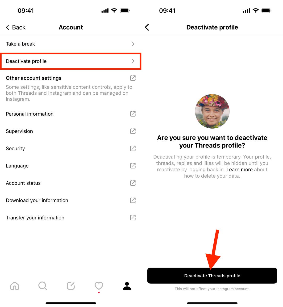 Deactivating Threads account on iOS