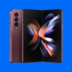 Samsung Galaxy Z Fold 4 in burgundy unfolded displaying wallpaper