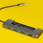 Satechi USB-C Hybrid Multiport Adapter shown with its SSD housing cover removed