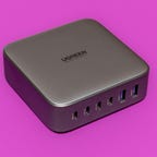 Ugreen's Nexode USB-C and USB-A Desktop Charger is a square brick with six charging ports
