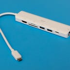 Monoprice's 7-in-1 USB-C Multiport 4K HDMI Adapter with ports for USB-A, USB-C, HDMI, Ethernet, and SD Cards