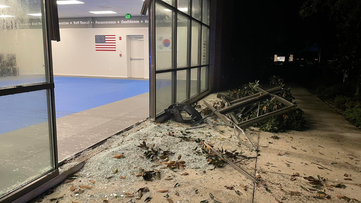 damage from car crash into class