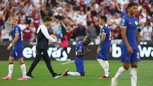 Soccer Football - Premier League - West Ham United v Chelsea - London Stadium, London, Britain - August 20, 2023 Chelsea manager Mauricio Pochettino looks dejected after the match Action Images via Reuters/Matthew Childs EDITORIAL USE ONLY. No use with unauthorized audio, video, data, fixture lists, club/league logos or 'live' services. Online in-match use limited to 75 images, no video emulation. No use in betting, games or single club	/league/player publications.  Please contact your account representative for further details.