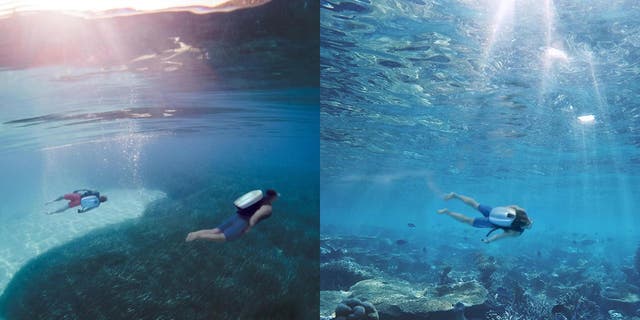 Side-by-side photos of people enjoying the jetpack.