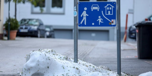 pile of hail on European street