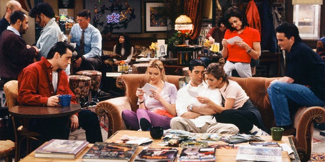 Friends cast on set