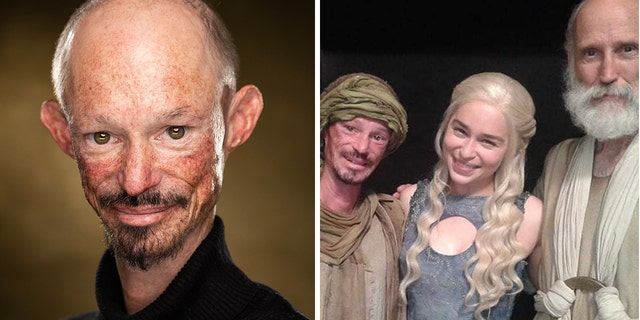 side by side photos of Darren Kent headshot and Darren Kent with Emilia Clarke from "Game of Thrones"