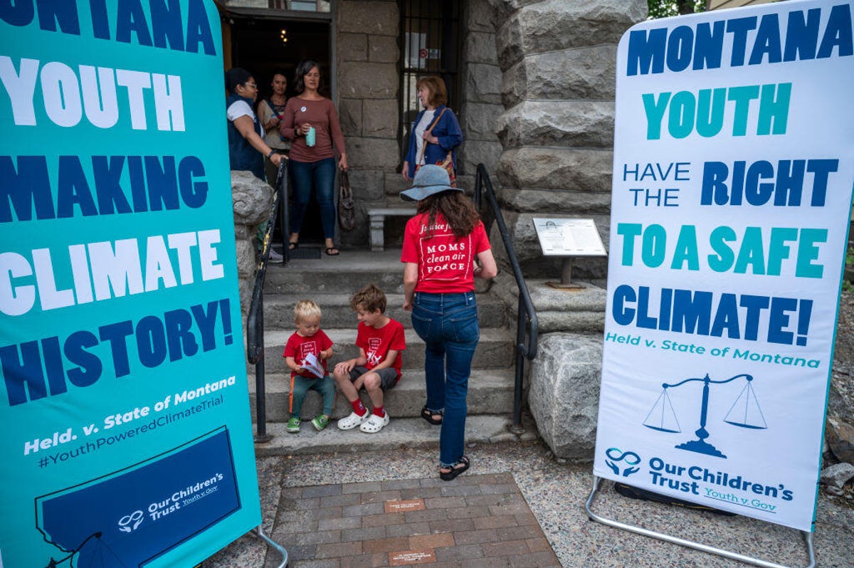 Banners at the Montana youth trial