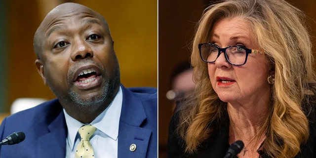 Sens. Tim Scott and Marsha Blackburn in split images