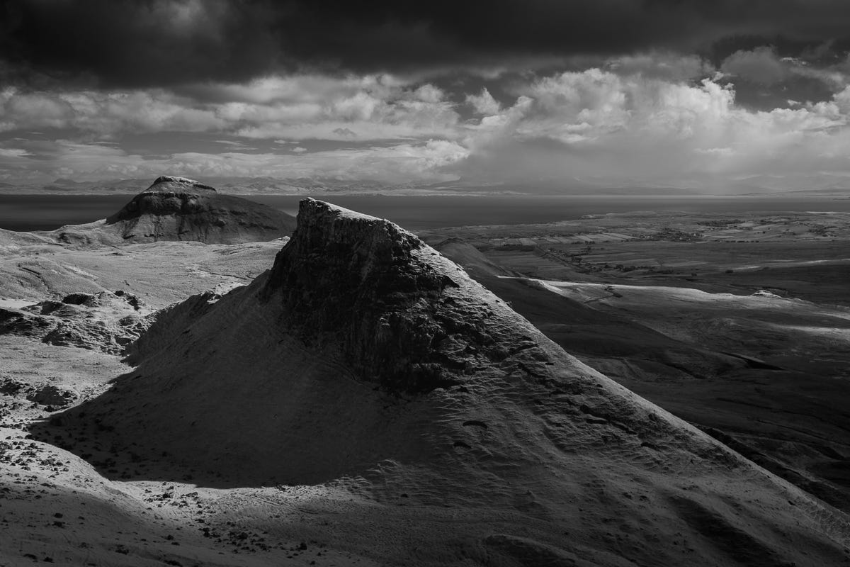 A black-and-white landscape image, taken with an infrared converted camera