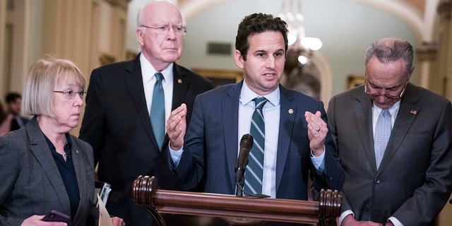 Sen. Brian Schatz, D-Hawaii, Sens. Patty Murray, D-Wash.; Patrick Leahy, D-Vt.; and Senate Minority Leader Sen. Chuck Schumer, D-N.Y., 