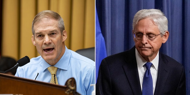 Jim Jordan, left, Attorney Gen. Merrick Garland, right