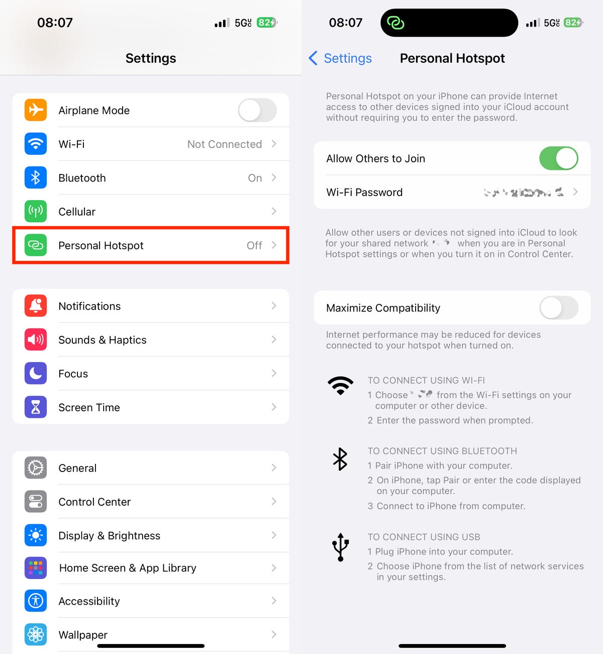 Mobile hotspot feature on iPhone