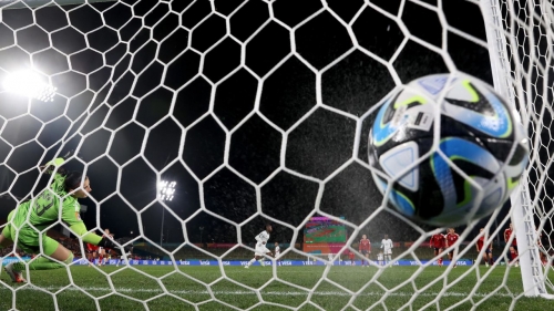 Banda scores Zambia's second goal against Costa Rica from the penalty.
