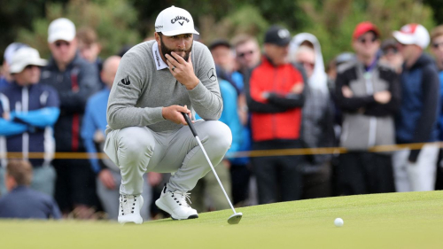 Golf - The 151st Open Championship - Royal Liverpool, Hoylake, Britain - July 21, 2023 Spain's Jon Rahm lines up a putt on the 4th green during the second round REUTERS/Lorraine Osullivan