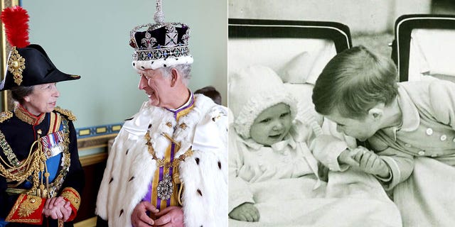 king charles and princess anne at coronation/ charles and anne as infants