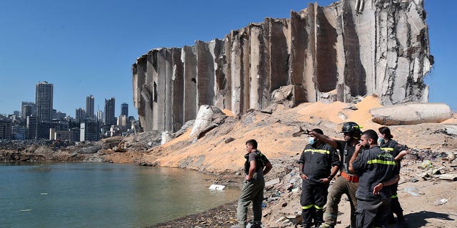 people survey beirut port blast site