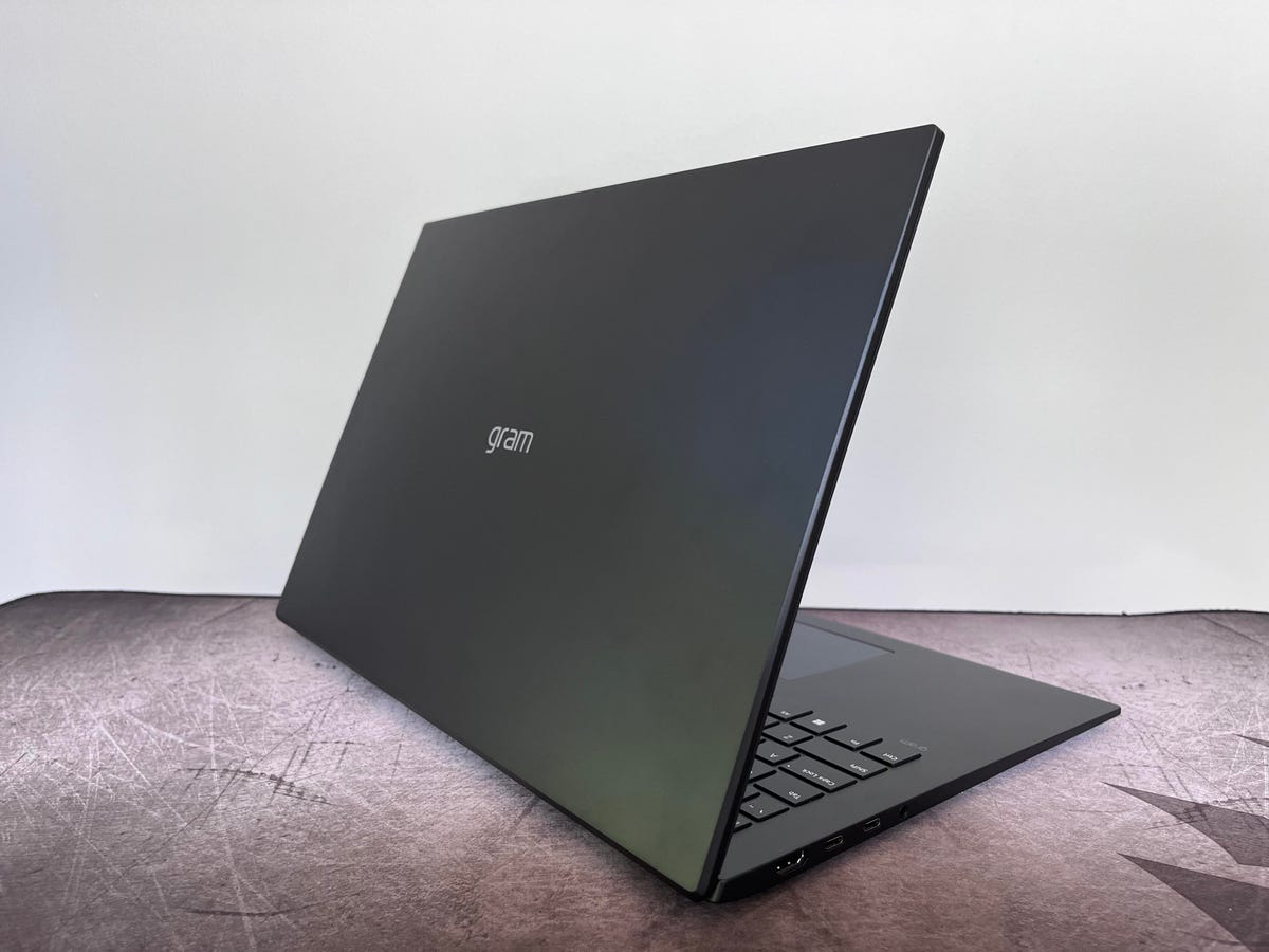 LG Gram 17's matte black lid at an angle