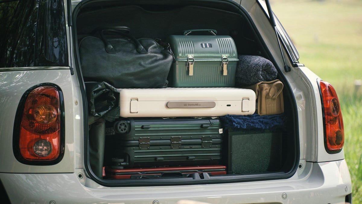 The LG StanByMe GO in the trunk of a car