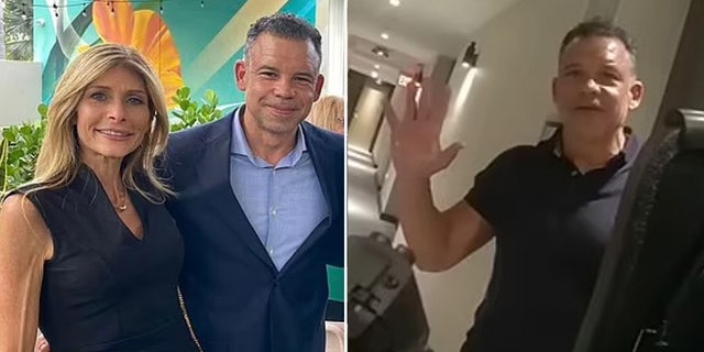 Jody and Alfredo Ramirez smiling at an event next to a still from bodycam footage of him with his hands up.
