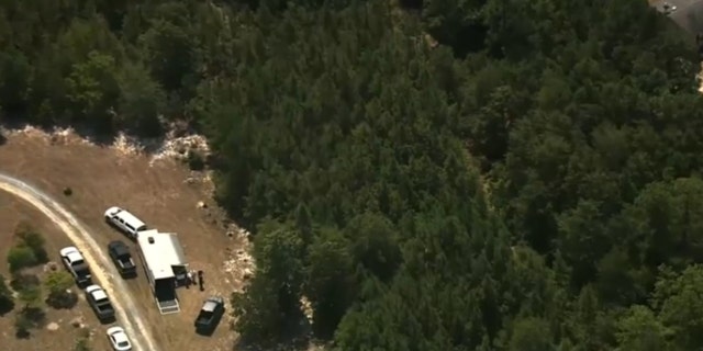 Drone footage shows the area above Cemetery Road in Montgomery County where police set up search tents