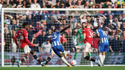Soccer Football - Premier League - Brighton & Hove Albion v Manchester United - The American Express Community Stadium, Brighton, Britain - May 7, 2022 Brighton & Hove Albion's Moises Caicedo scores their first goal Action Images via Reuters/Matthew Childs EDITORIAL USE ONLY. No use with unauthorized audio, video, data, fixture lists, club/league logos or 'live' services. Online in-match use limited to 75 images, no video emulation. No use in betting, games or single club	/league/player publications.  Please contact your account representative for further details.