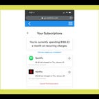 trim budgeting app displayed on phone with netflix and spotify icons