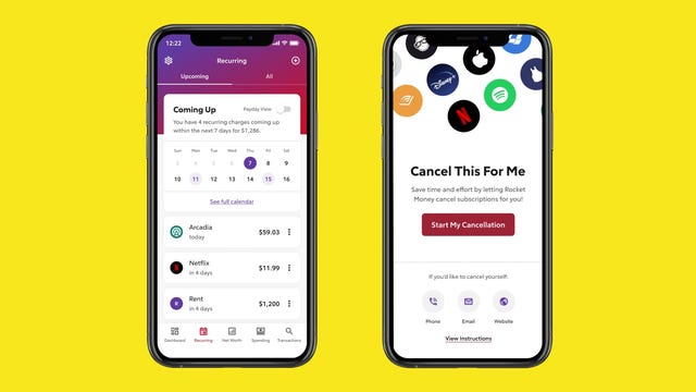 phone screen with rocket mobile app displaying streaming subscription info