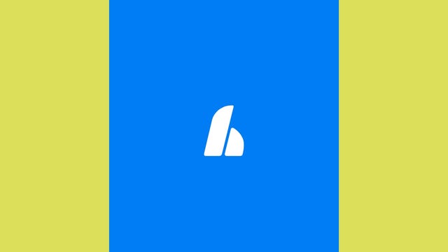 screenshot of blue and white hiatus app logo on phone against yellow backdrop