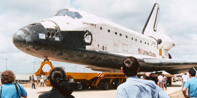 The orbiter Discovery is prepared for mission STS-51