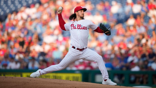 Philadelphia Phillies' Michael Lorenzen plays during a baseball game, Wednesday, Aug. 9, 2023, in Philadelphia. (AP Photo/Matt Slocum)