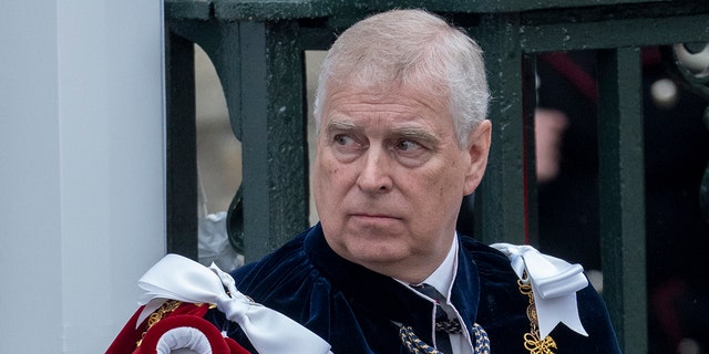 A close-up of Prince Andrew in royal regalia