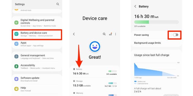 Screenshot of checking the battery health on an Android
