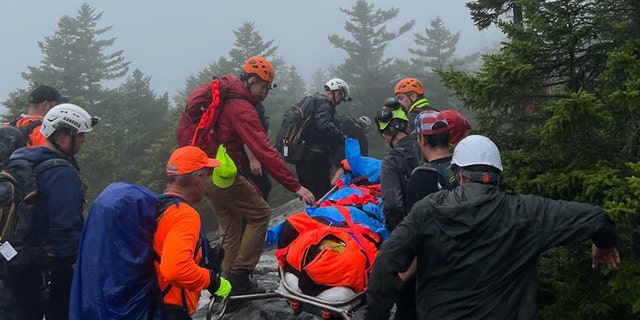 rescuers carrying injured hiker