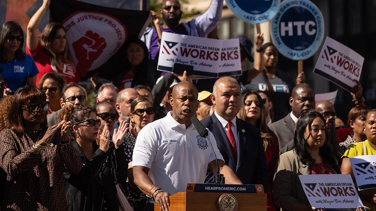 Adams work authorization migrant presser