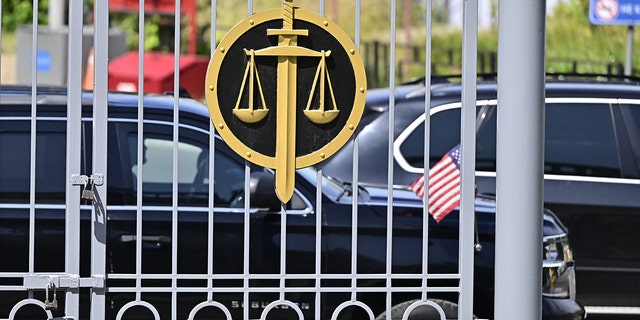 A gate outside the courtroom