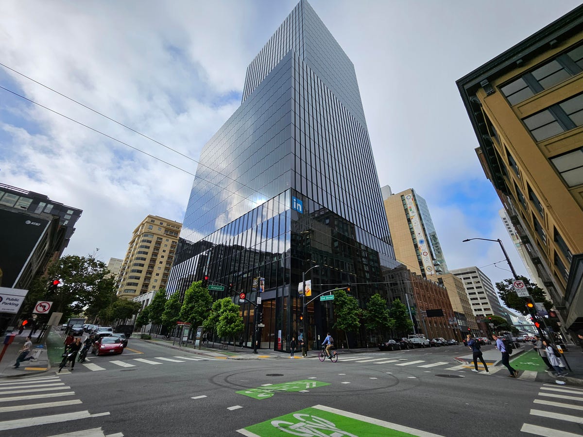A photo of a street corner in downtown San Francisco