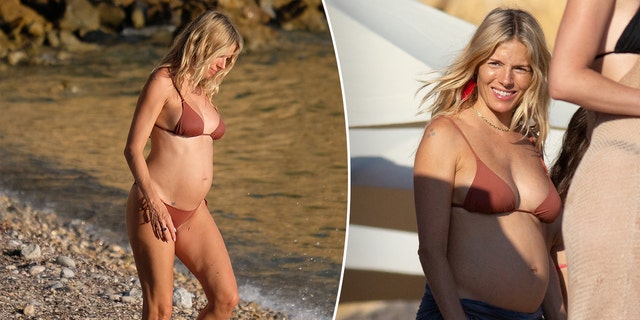 Sienna Miller in bikini showing off baby bump