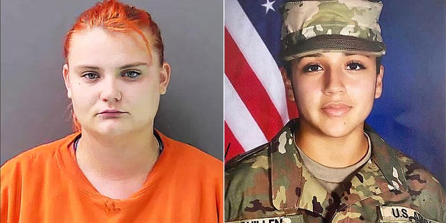 Cecily Aguilar's mugshot next to a photo of Vanessa Guillen