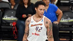 COLLEGE PARK, GEORGIA - JULY 25: Brittney Griner #49 of the Phoenix Mercury during the game against the Atlanta Dream at Gateway Center Arena on July 25, 2023 in College Park, Georgia. NOTE TO USER: User expressly acknowledges and agrees that, by downloading and or using this photograph, User is consenting to the terms and conditions of the Getty Images License Agreement.  (Photo by Paras Griffin/Getty Images)