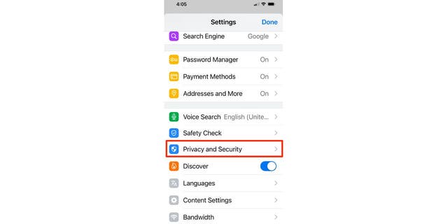 Privacy and Security iPhone settings