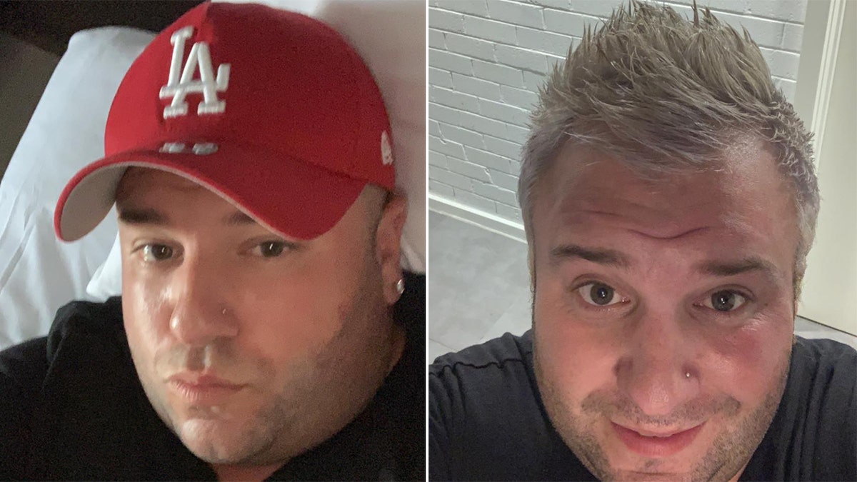 Paul Iera selfies, one wearing a red cap