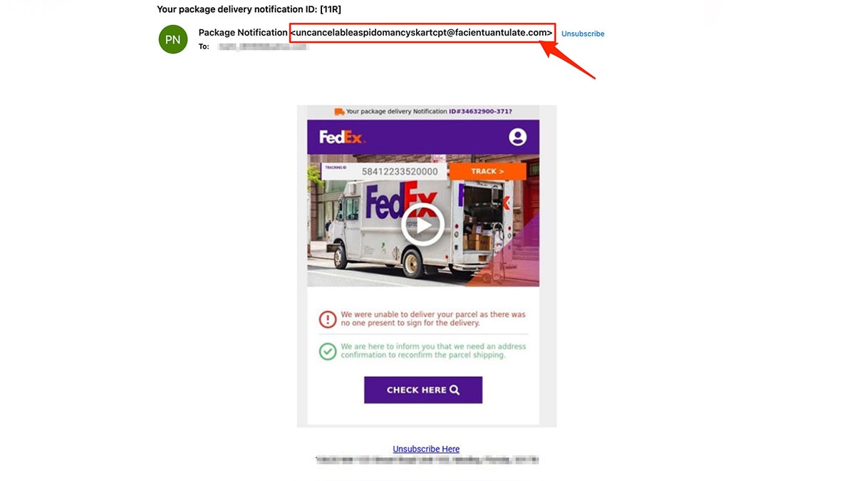 Screenshot of a phishing email.