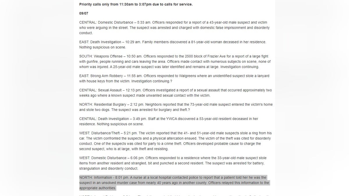 Police blotter from city of Madison, WIsconsin