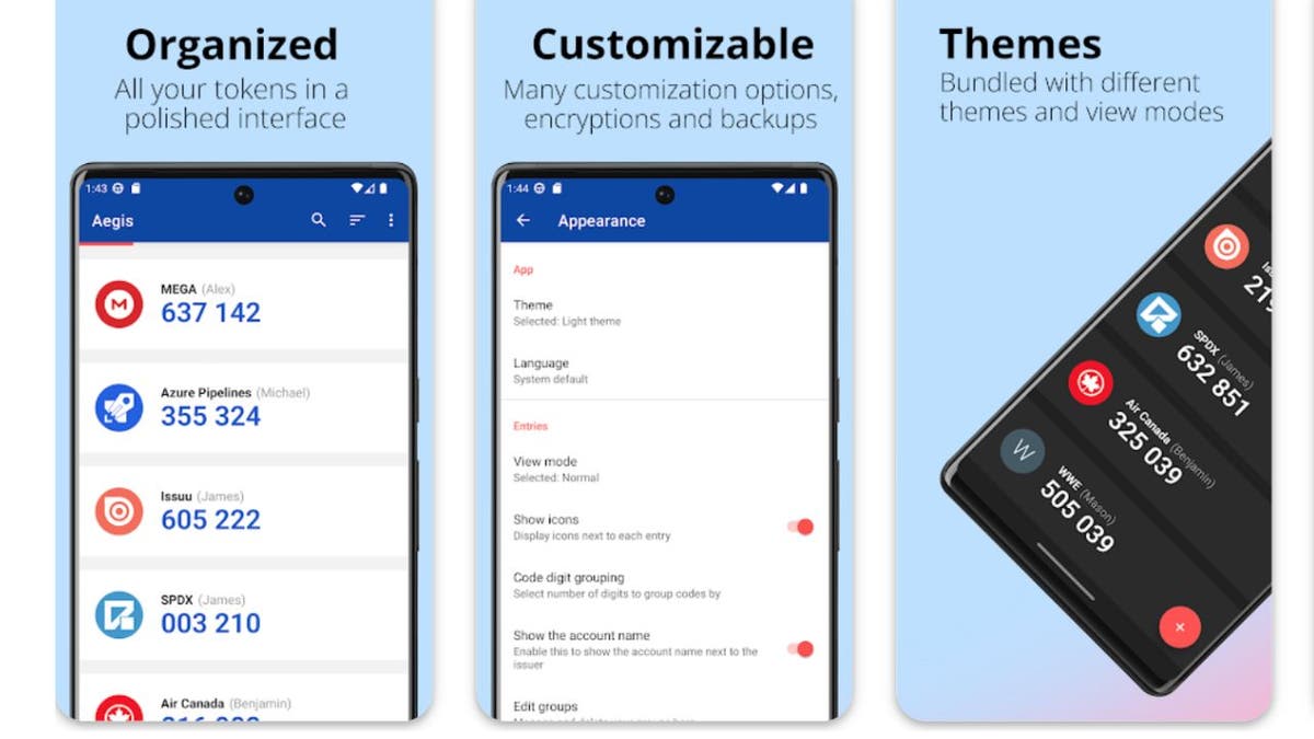 Photo of the Aegis Authenticator app.